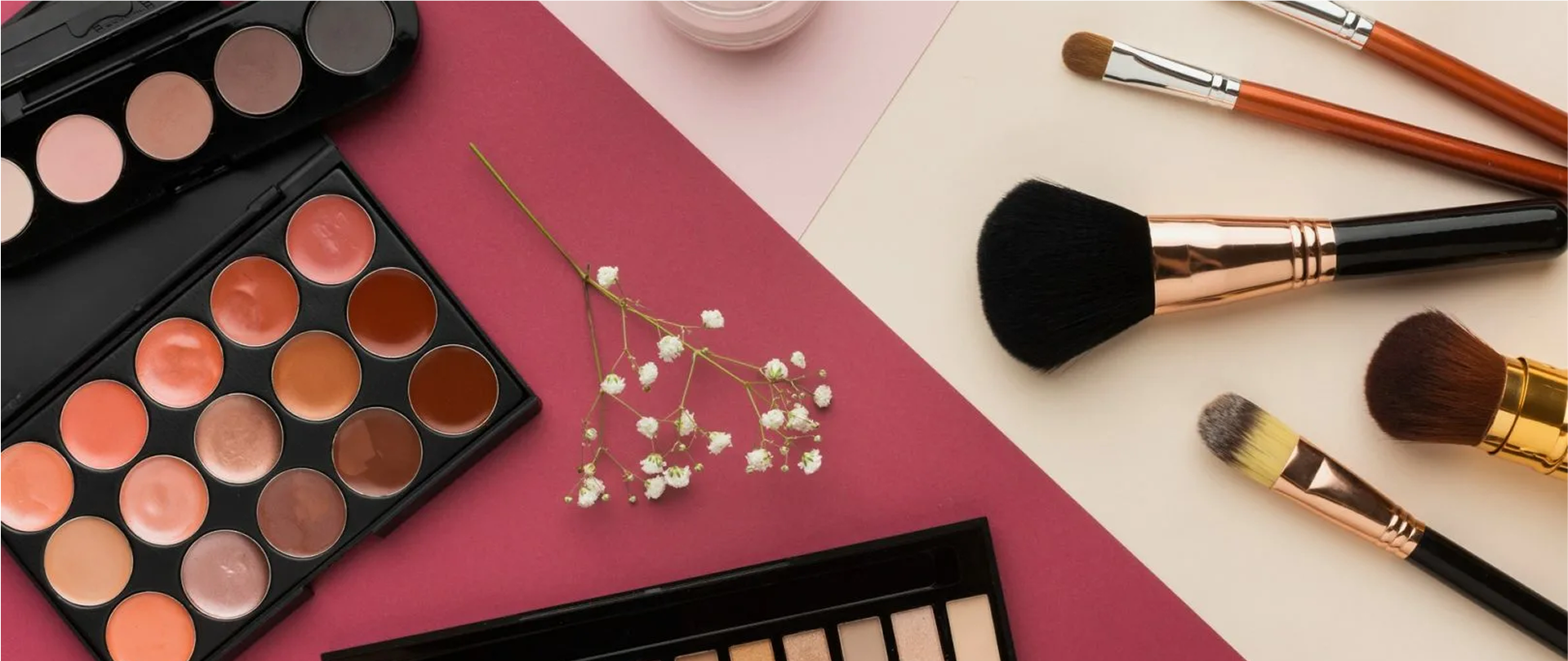 Beauty makeup products and brushes